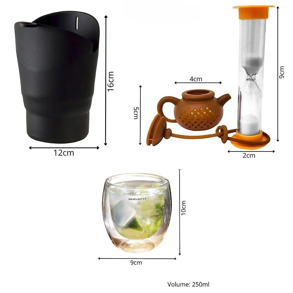 Kit para Cinema Pipoqueira Multiuso Copos Parede Dupla Infusor de Chá Silicone Vidro Preto Prana webcontinental-7899262790537