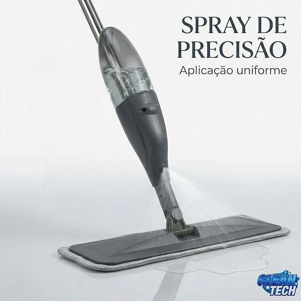 Esfregão Mop Spray 2 em 1 com Reservatório 300ml Rodo Articulado 360o para Limpeza de Pisos Cinza