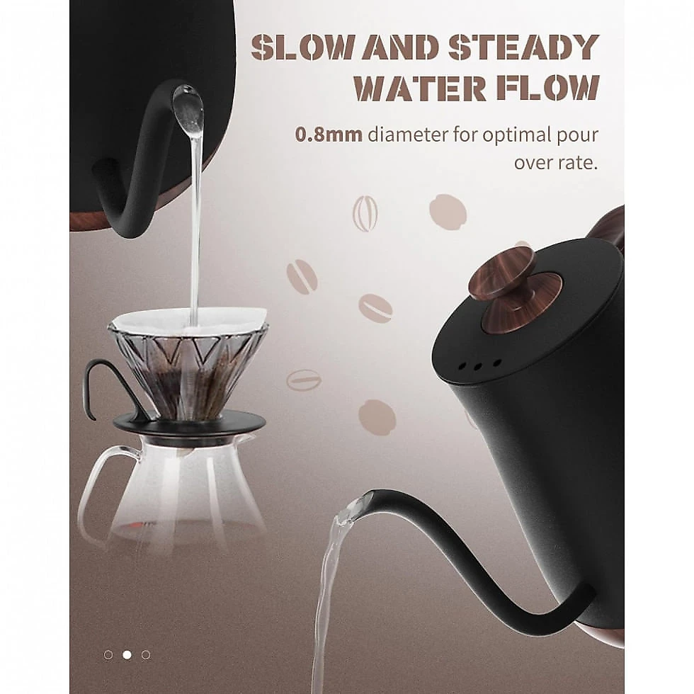 Chaleira Elétrica 0,8 L com Desligamento Automático, em Aço Inoxidável, 110V 1000W, Keebar XH W081, Preto Matte e Marrom