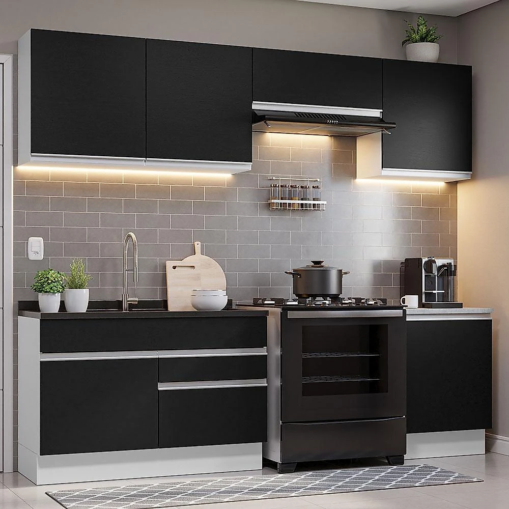 Armário de cozinha completa 260cm branco/preto glamy madesa 04