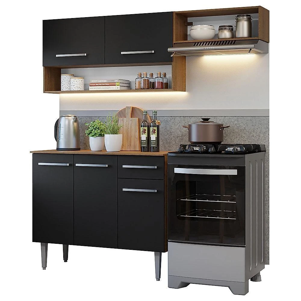 Armário De Cozinha Compacta 165cm Rustic-preto Emilly Madesa 07 Rustic-preto