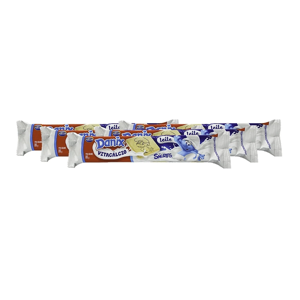 Kit 5 Biscoito Recheado Danix Vitacálcio Sabor Leite 86g