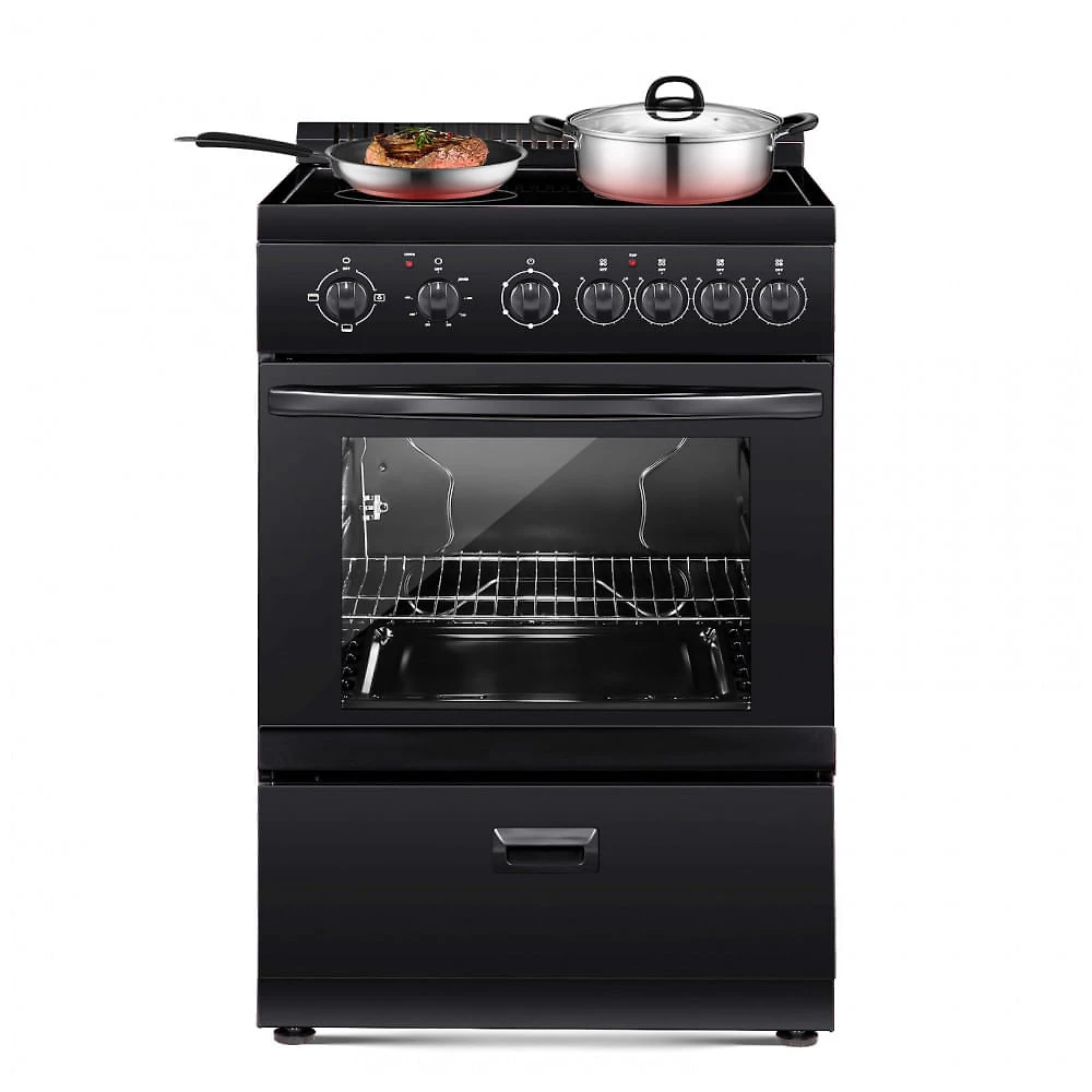 Fogão Elétrico de Piso VEVOR 61 cm Inox 4 Bocas Forno 76L 3 Grades Gaveta 110V