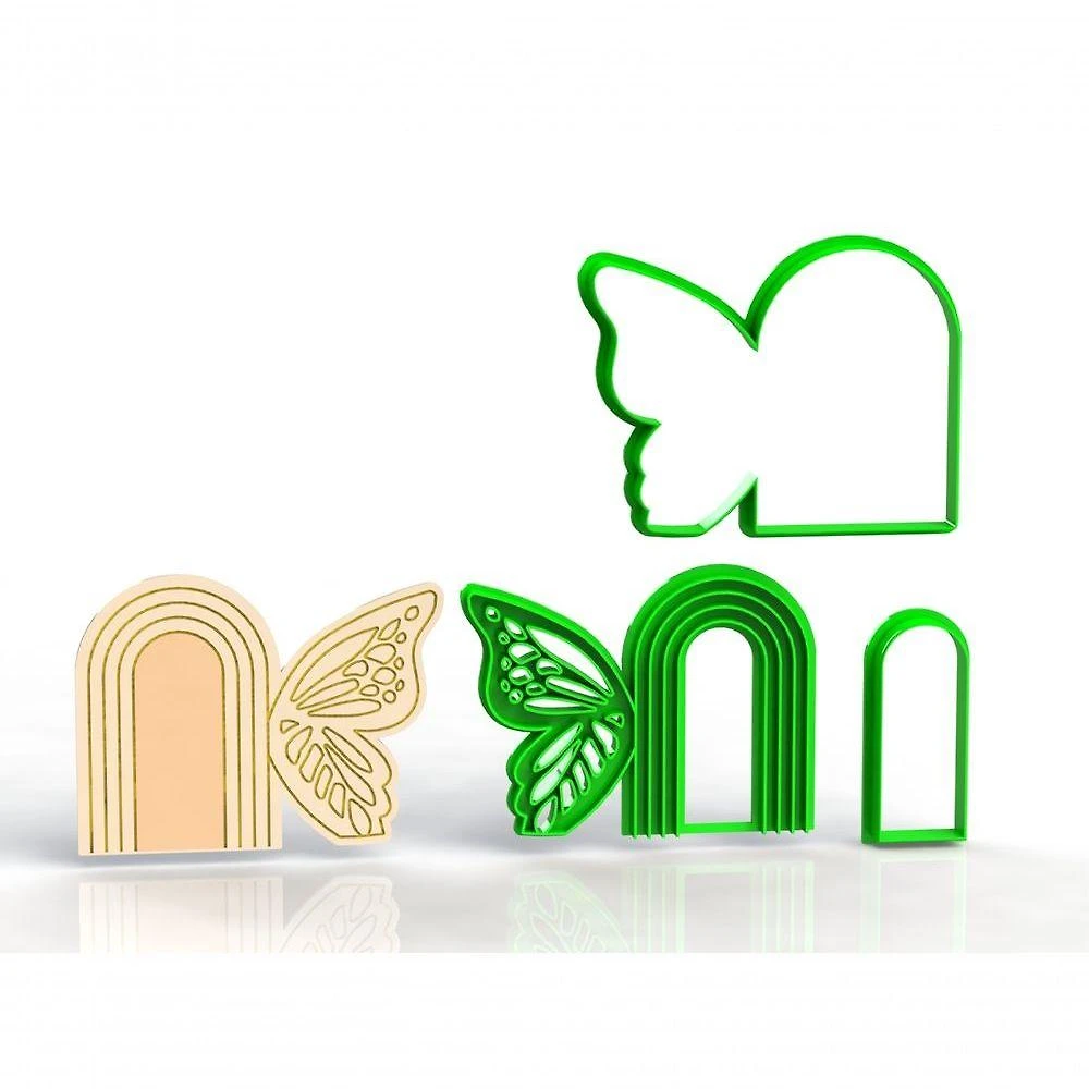 Cortador Kit Molduras Arcos e Borboleta em Plástico PLA 10CM Transparente HB Formas e Cortadores