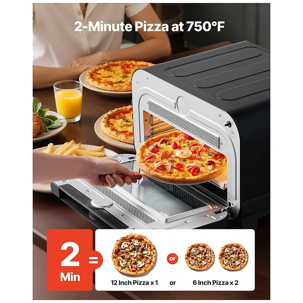 Forno de Pizza Elétrico VEVOR JG2-18H 30 cm Air Fryer Combo 8 Modos Pedra Refratária 399°C 110V