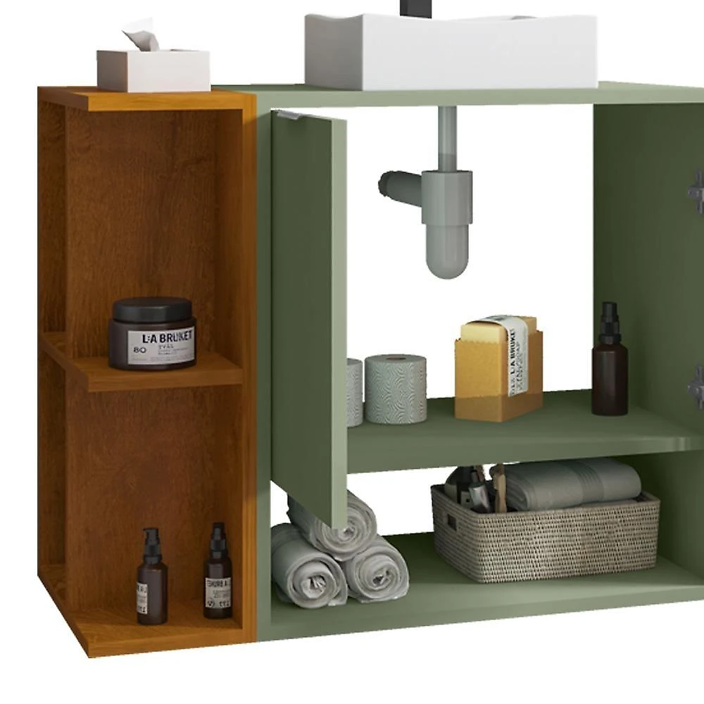 Gabinete Para Banheiro Com Cuba E Espelho Siesta B02 Pistache Naturalle - Lyam Decor