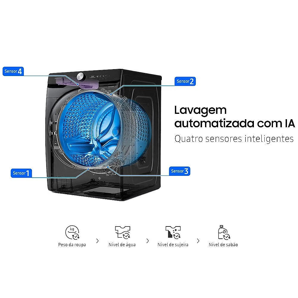 Lava e Seca Samsung 18kg Smart Wie#8209;Fi Ecobubble Vapor de Higiene Black Inox WD18T Black Inox Look - 220V