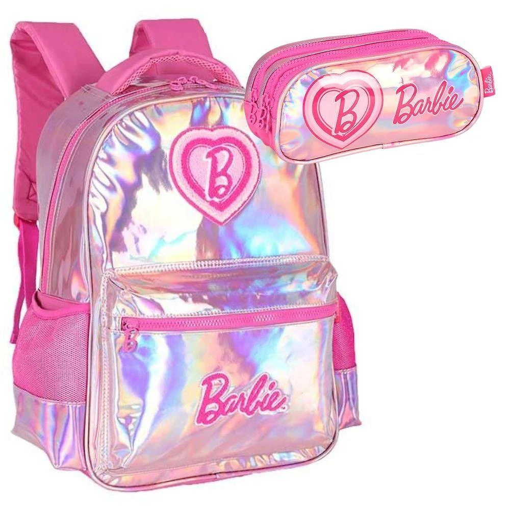 Kit Mochila e Estojo Luxcel IS47721BB Holográfico Rosa Pink Feminina