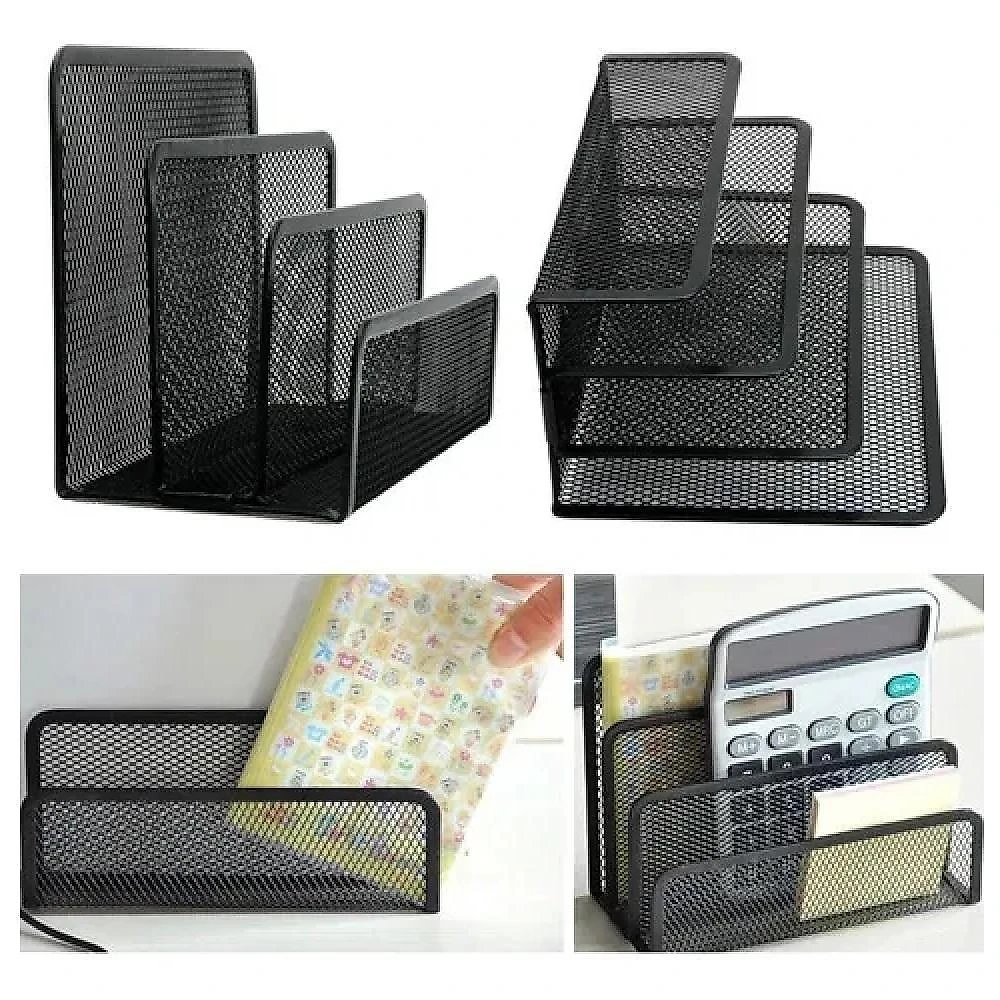 Organizador Porta Objetos Mesa Escritório Metal 3 Espaços