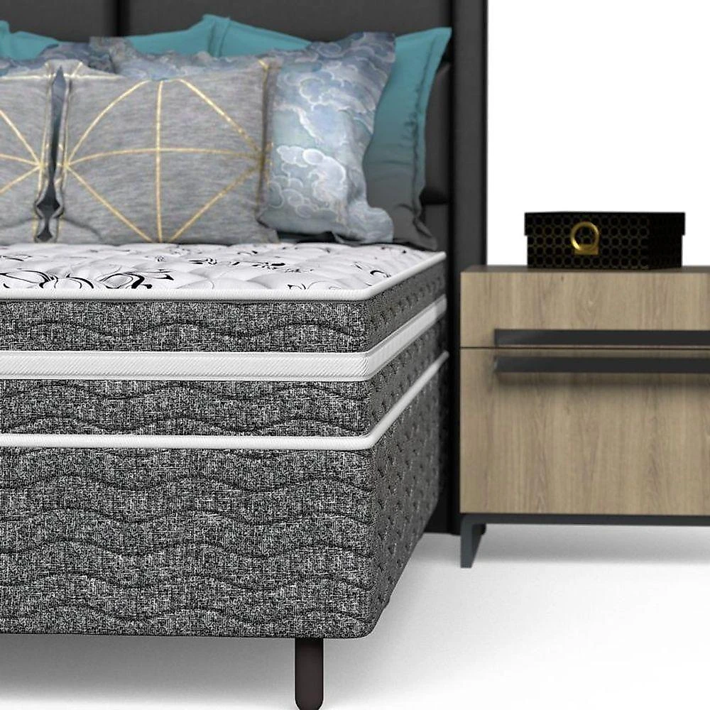 Conjunto Box Solteiro Mola Ensacada Prodormir Solar Bambu Cinza