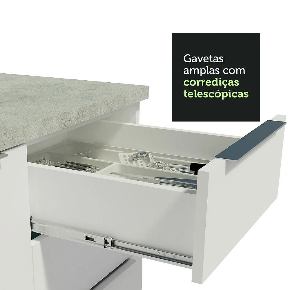 Balcão de pia cozinha 2 portas e 3 gavetas (com tampo) branco stella madesa