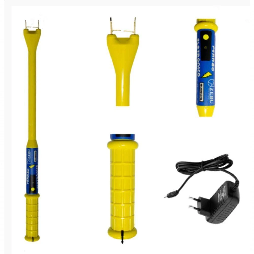 Bastão de Choque Ferrão Eletrônico 65cm Recarregável com Bateria Interna e Carregador Bivolt Zebu