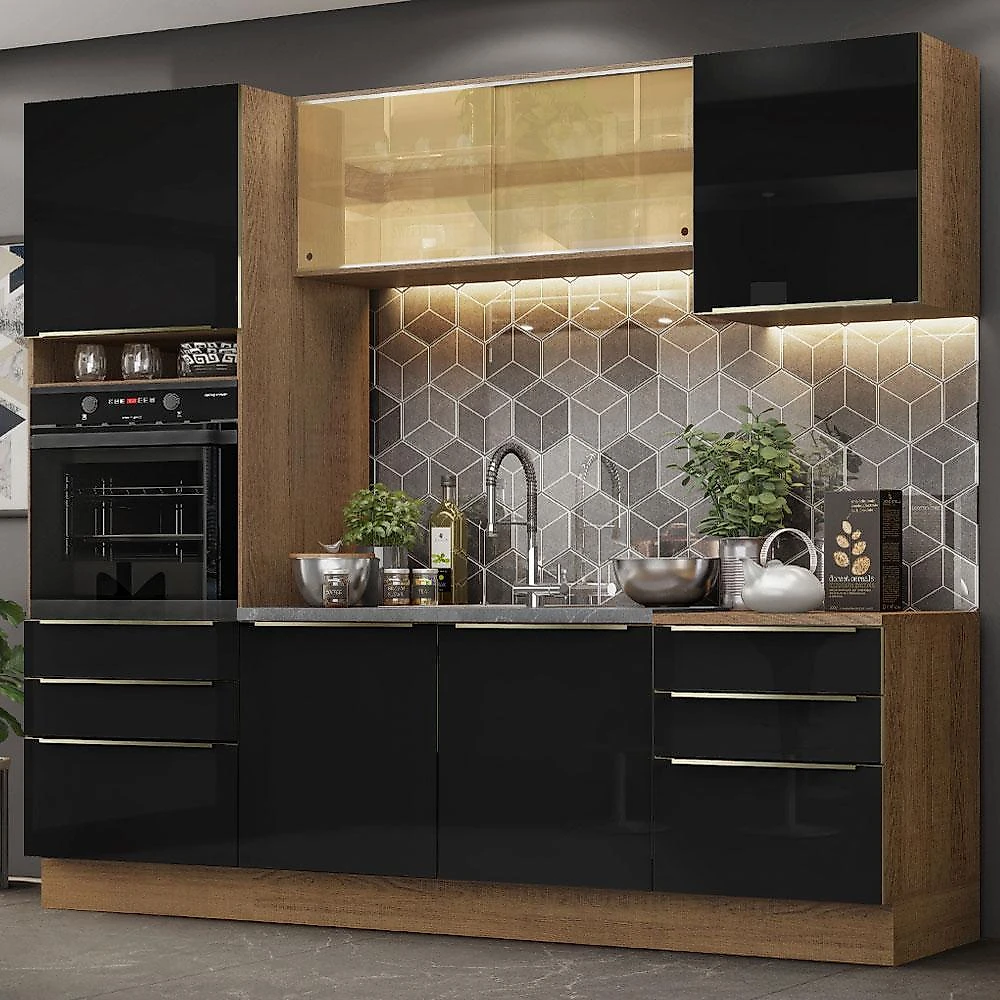 Cozinha completa madesa lux 240002 com armário e balcão - rustic/preto
