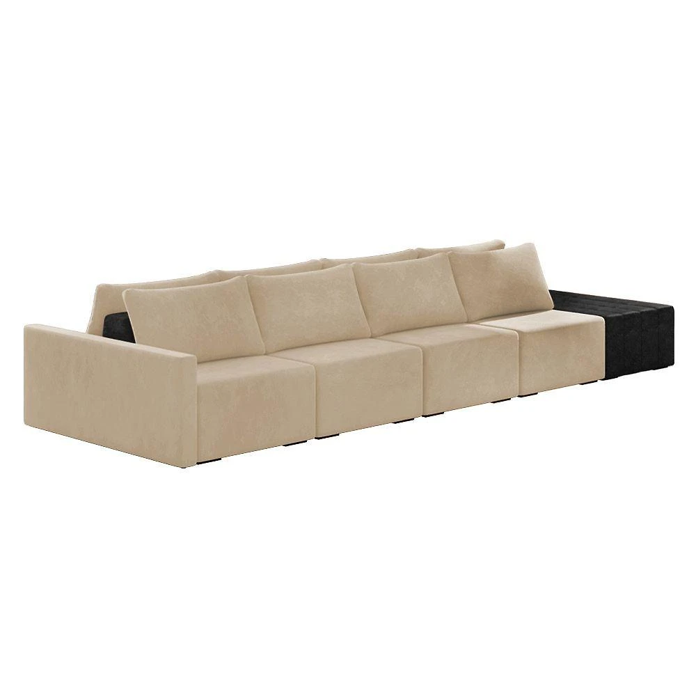 Sofá Ilha 4 Lugares Living 432cm Modulado Lary Veludo-pu Pto K01 Cor Cinza