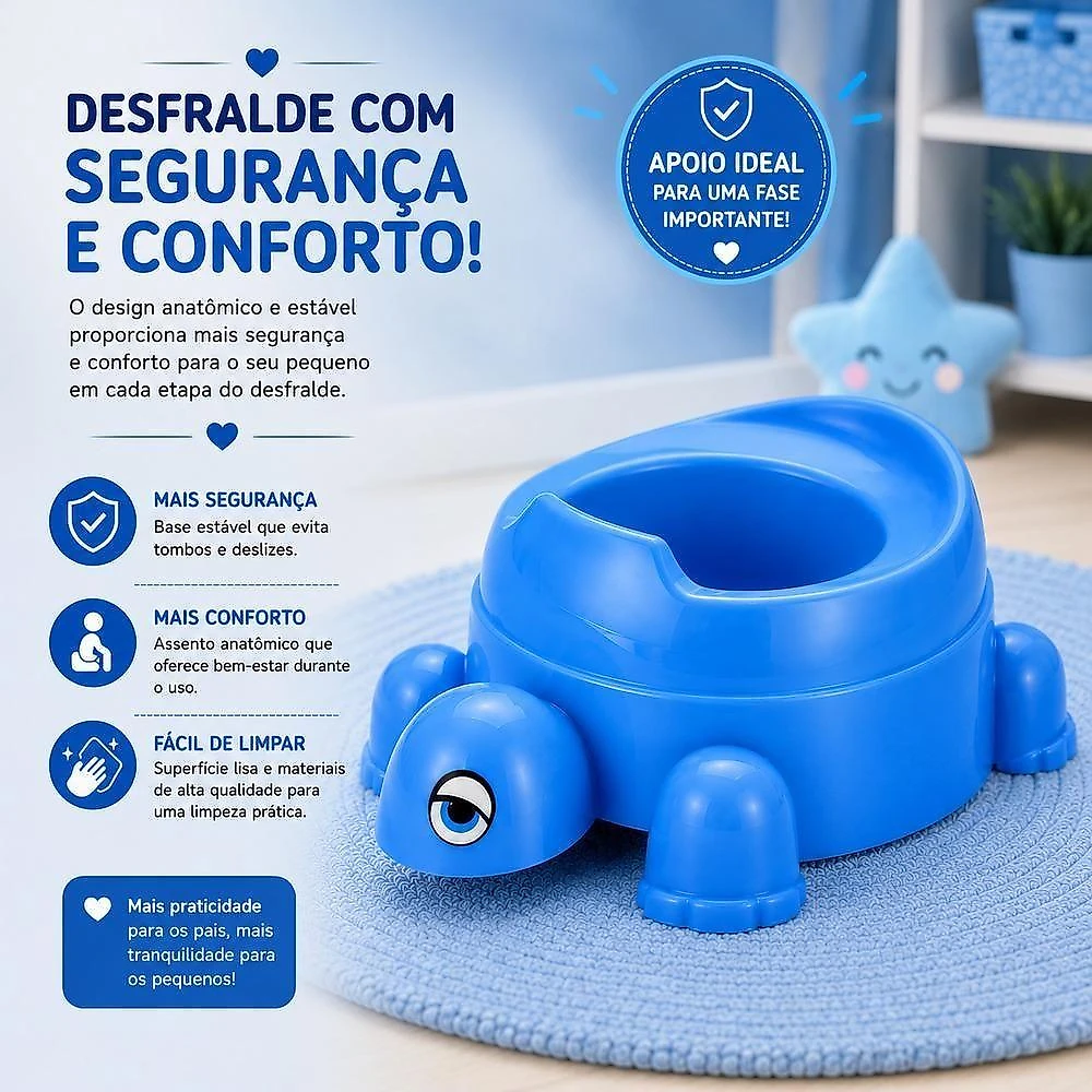Troninho Infantil Tartaruga Azul Assento Anatômico para Desfralde Azul Yeet