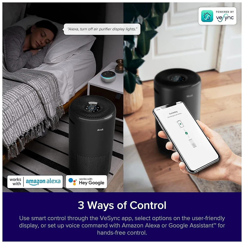 Purificador de Ar LEVOIT Core 400SP para Ambientes Grandes de até 183 m² em 1 Hora - Monitor de Qualidade do Ar, Modo de Sono HEPA, Modo Inteligente