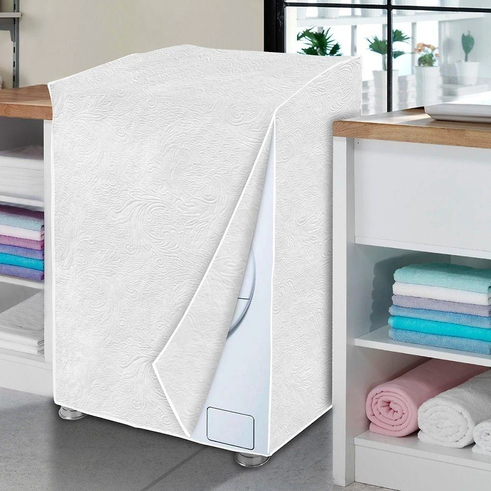 Capa Máquina de Lavar GG Flanelada PVC e Poliéster Branco Perolizado