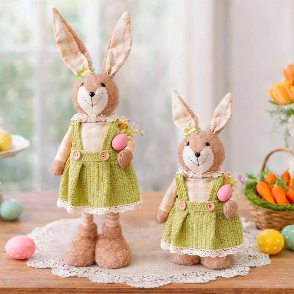 Boneco Decorativo Coelha de Pascoa Pernas Ajustáveis Decoração Verde