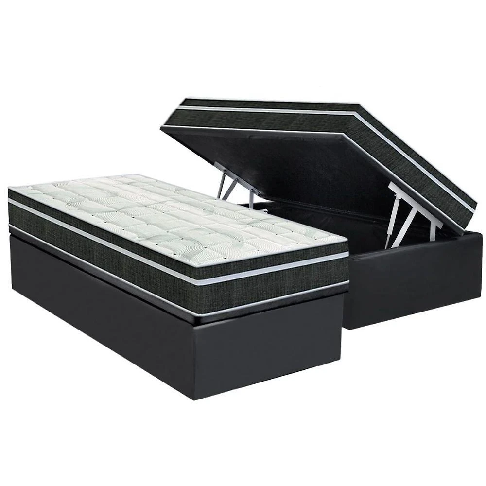 Conjunto Box Baú Solteiro: Colchão Molas Orthoflex Bonnel Venezia + Base Crc Suede Gray(88x188)