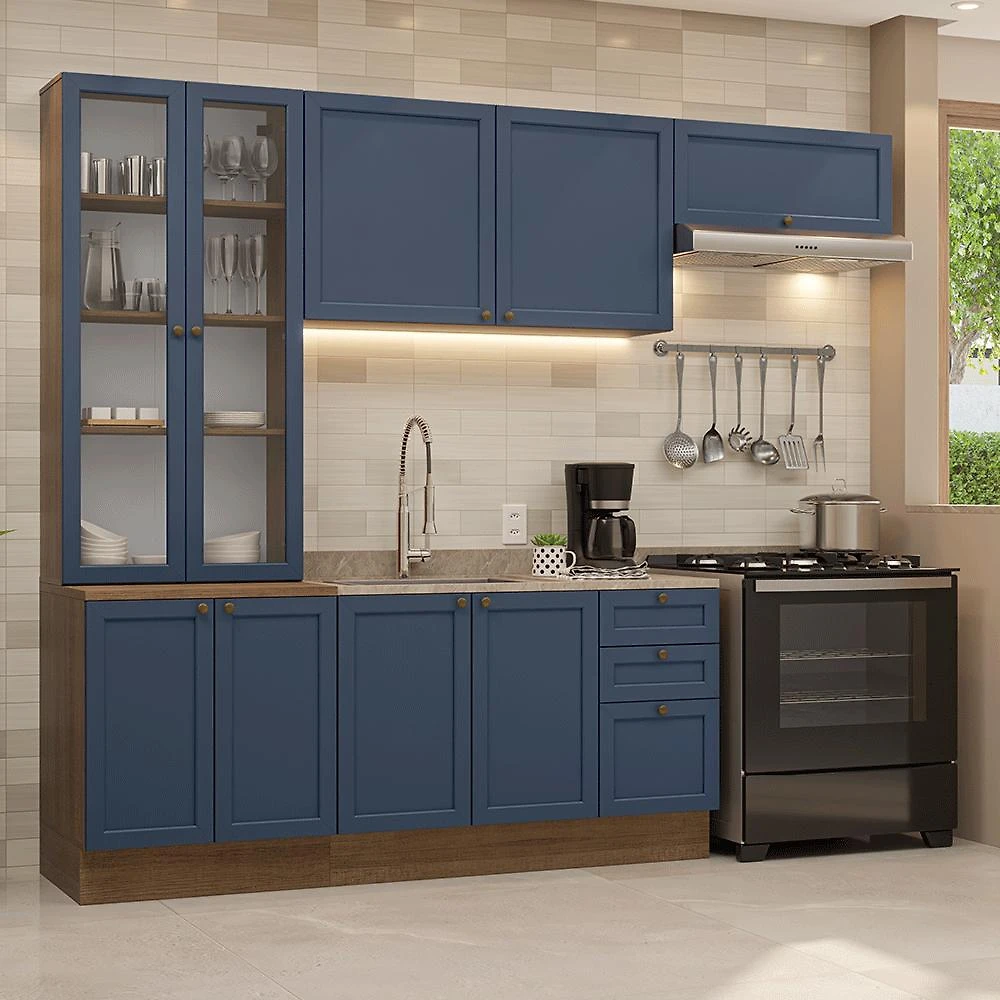 Armário de Cozinha Completa 270 cm Rustic/Azul Vik Madesa 05