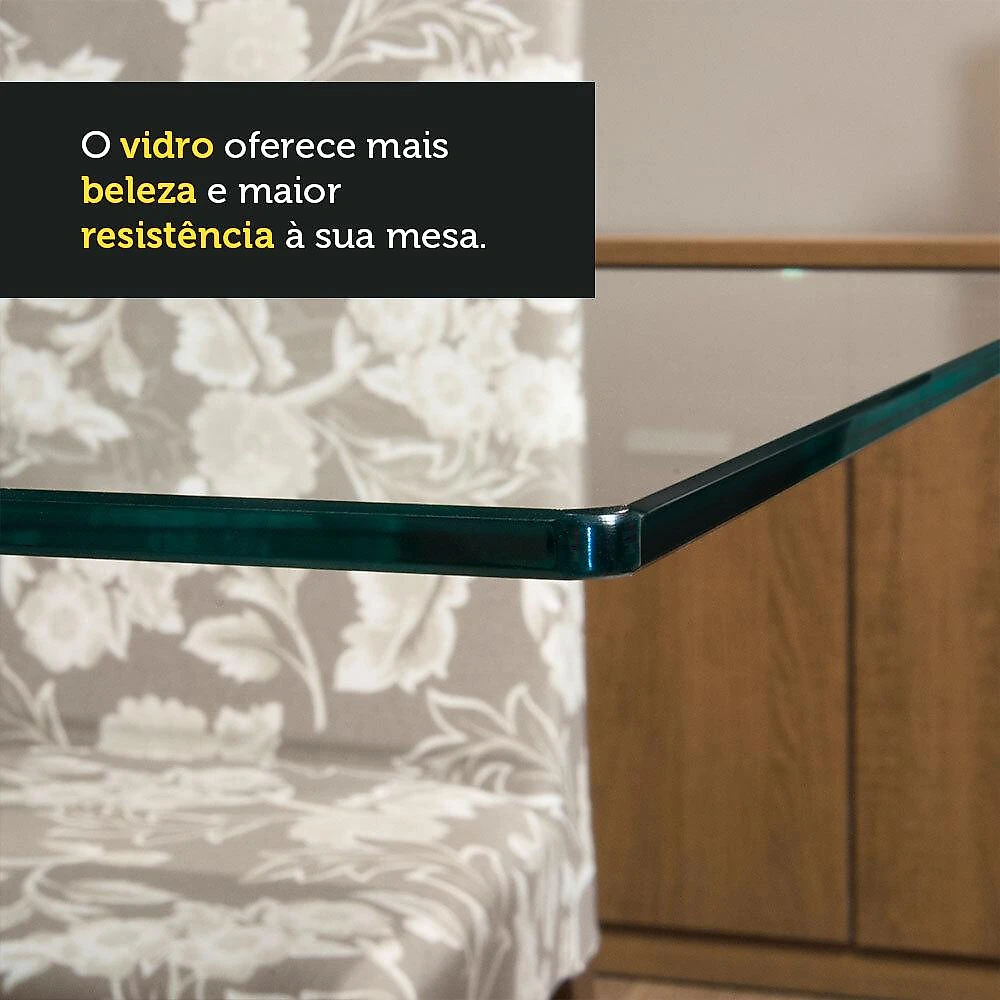 Conjunto Sala de Jantar Mesa Tampo de Vidro 4 Cadeiras Rustic Noemi Madesa Rustic/Imperial