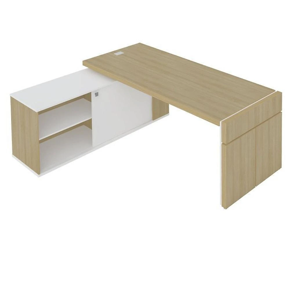 Kit 3 Peças com Estação Diretor em L de Tamburato, Balcão 2 Portas e Gaveteiro Organizador Carvalho/Branco