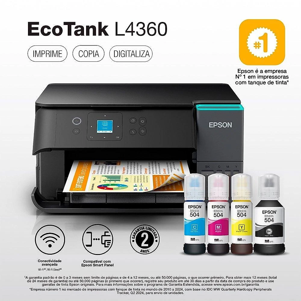 Multifuncional Epson EcoTank L4360 - Wi-Fi Direct, Frente e Verso Automático