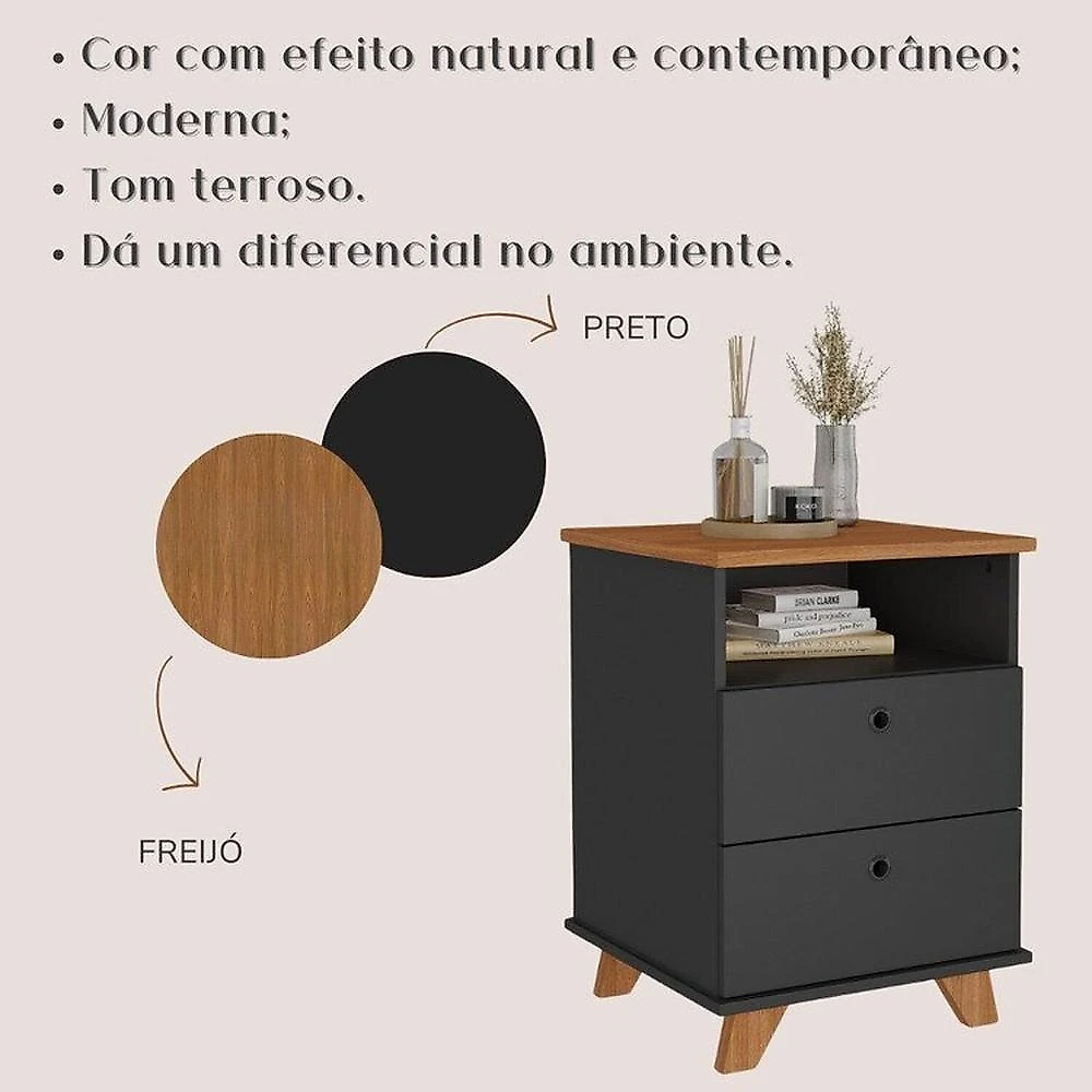Conjunto 3 Peças 1 Escrivaninha em L Gold 1 Balcão Lugano 1 Gaveteiro Day Espresso Móveis Freijó/Preto