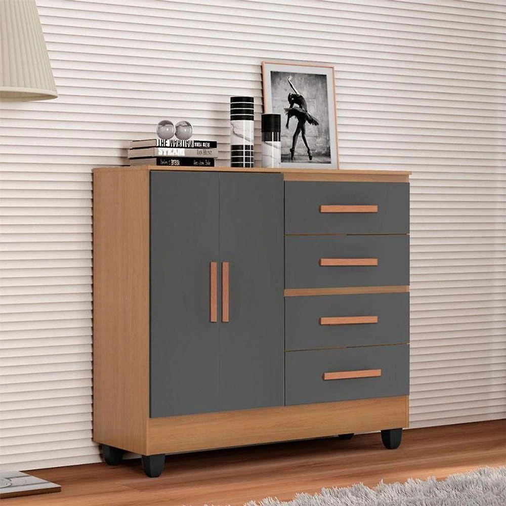 Cômoda Ambiente Lite 4 Gavetas 2 Portas Nature Cinza – Móveis Leão
