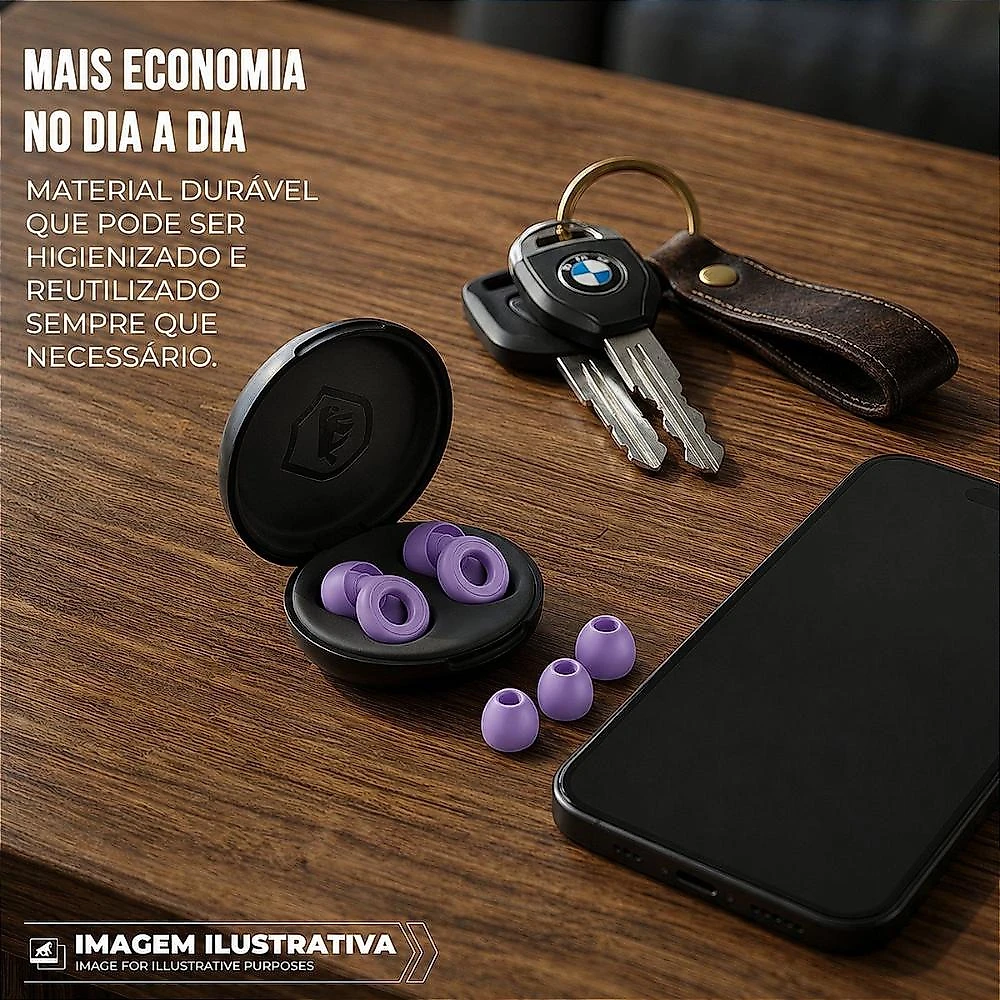 Tampão de Ouvido para Proteção Auricular Reutilizável em Silicone com 3 Tamanhos de Ponteiras - Lilás - Earplugs Shieeld Spirit - Gshield
