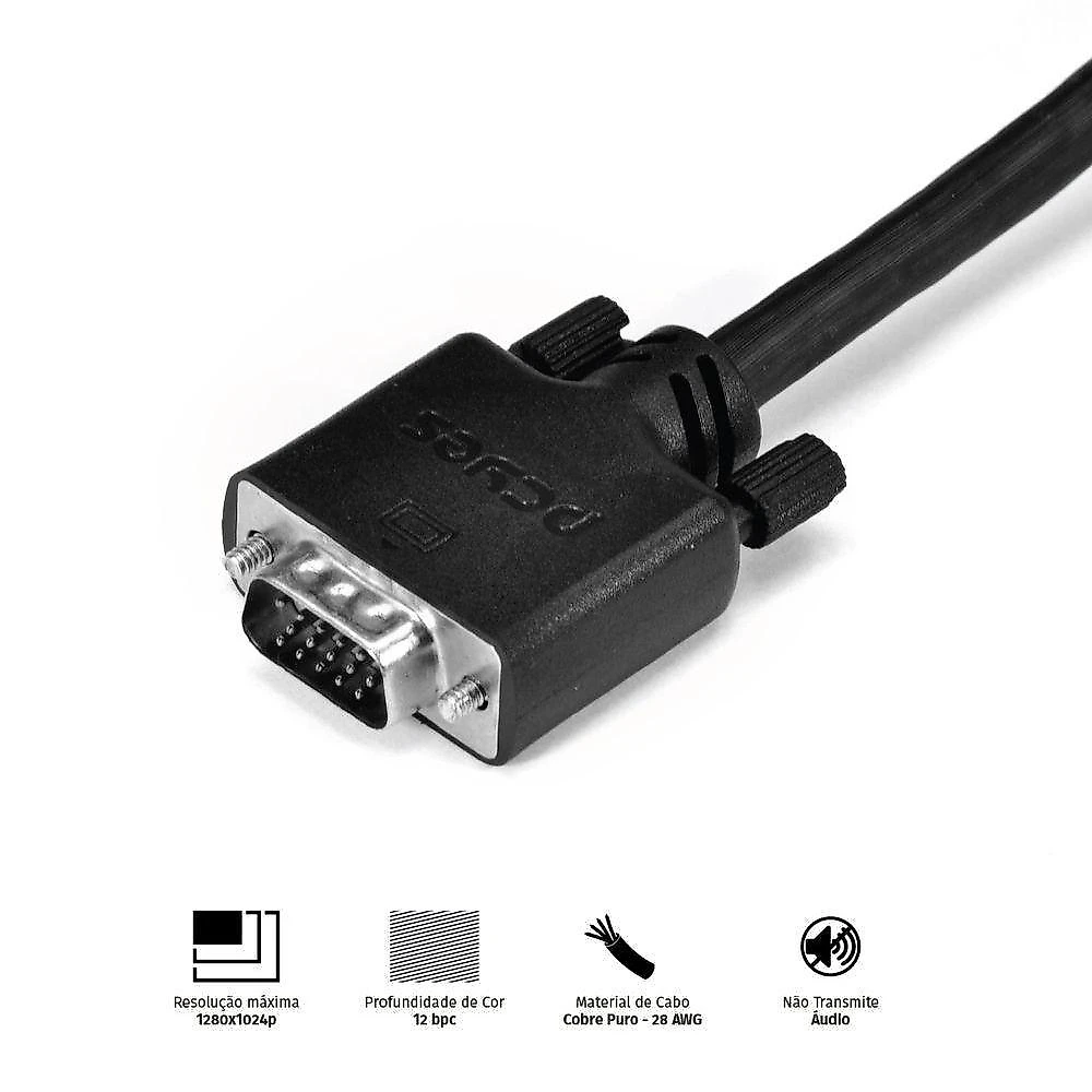 Cabo De Vídeo Vga 15 Pinos Macho Para Vga 15 Pinos Macho 28awg Puro Cobre 5 Metros - Pvm15-5