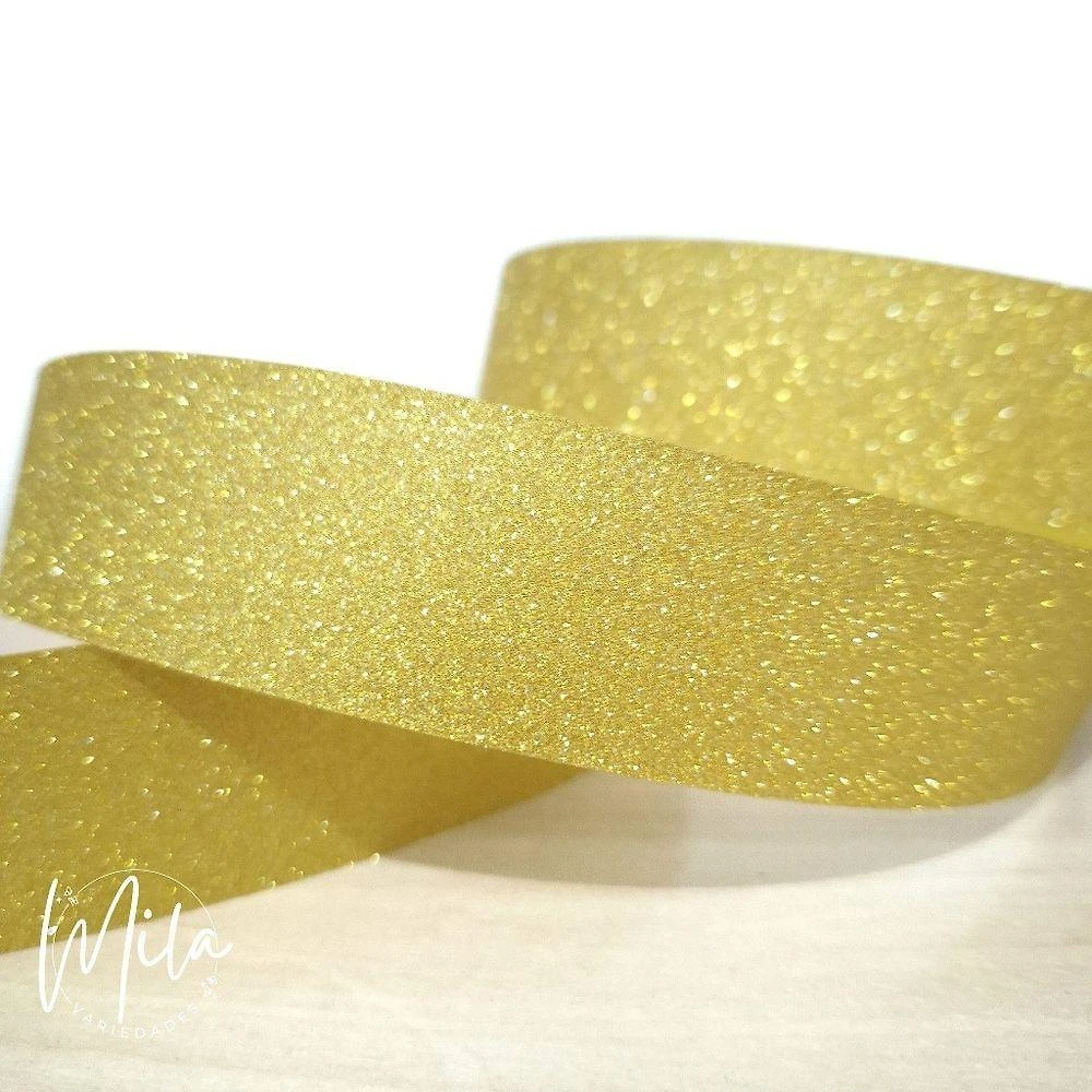 Fita para Laço Fita Decorada para Laço Várias Cores Polietileno 32mm X 10 Metros Glitter Ouro OEM