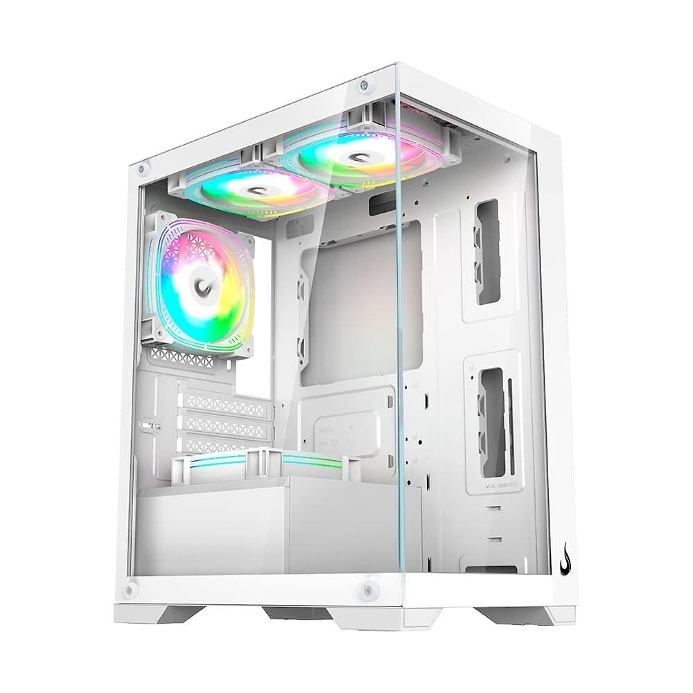 Gabinete Gamer Rise Mode Crystal Glass 01, Mid Tower, Lateral e Frontal em vidro, Sem FANs, Branco - RM-CA-CY-01-FW