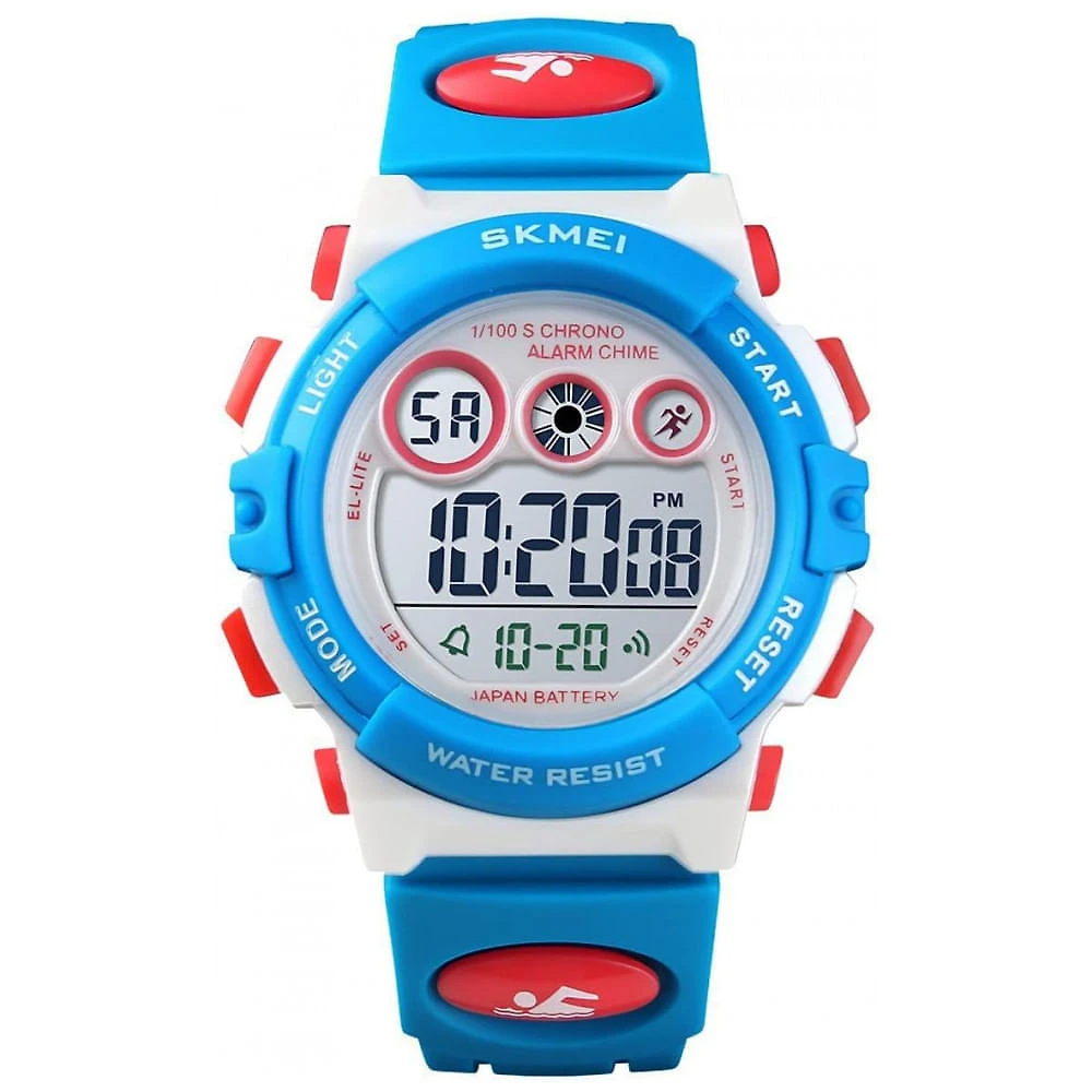 Relógio Digital com Cronômetro para Crianças de 5 até 15 Anos, GOLDEN HOUR, Azul e Branco