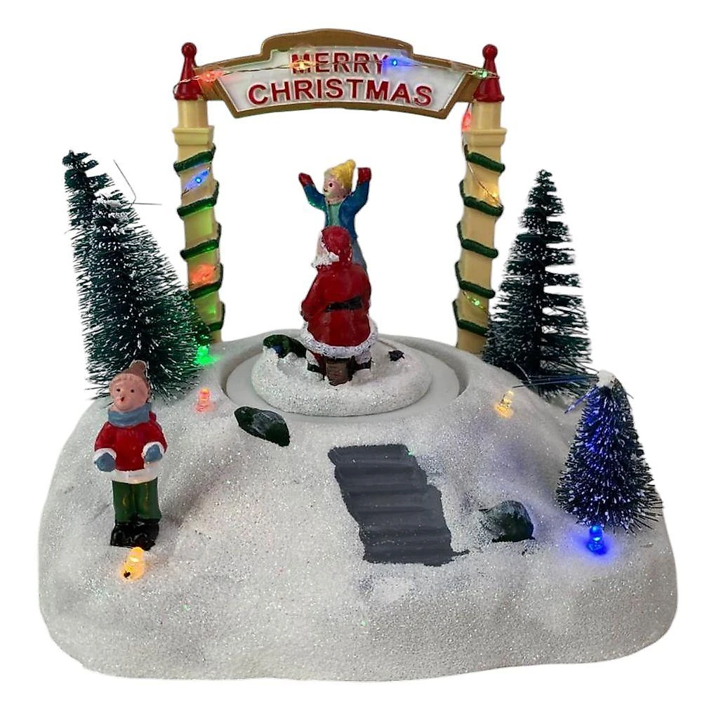 Enfeite Natal Natalino Papai Noel Movimento Gangorra Led Som Arvore Pinheiro Neve Parquinho Decoraçao Festa Fim De Ano