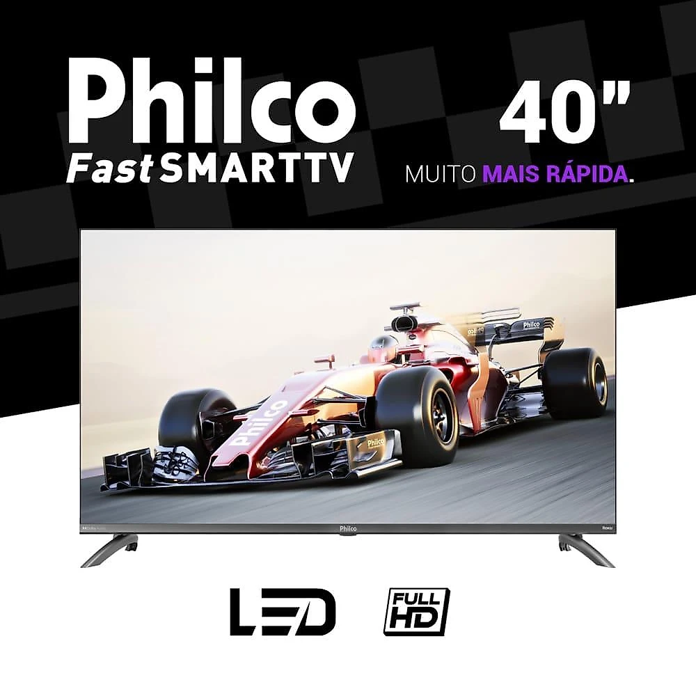 Smart tv 40" philco full hd led ptv40m9gr2cgb com sistema operacional roku tv, dolby audio, processador quad-core, entradas usb e hdmi