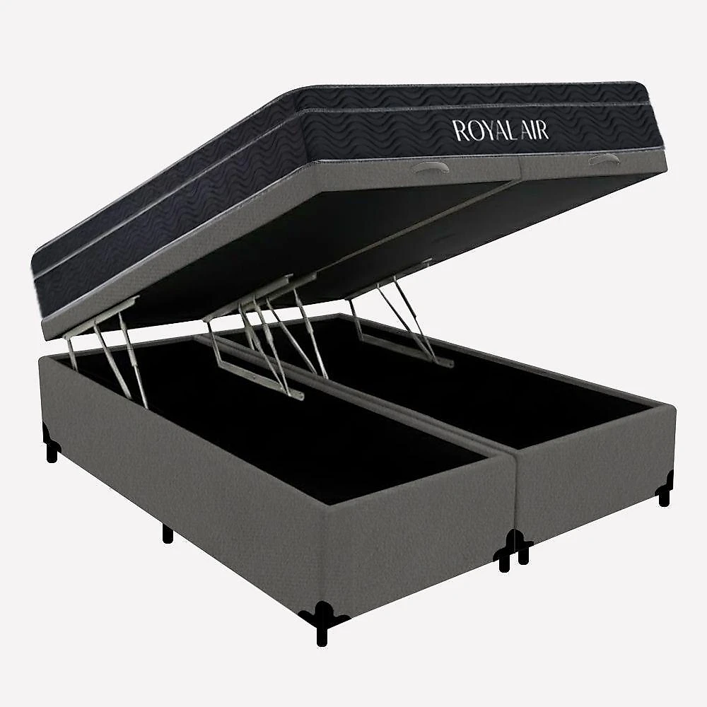 Cama Box Baú Queen Royal Air Pillow Top Molas Ensacadas Suede Cinza