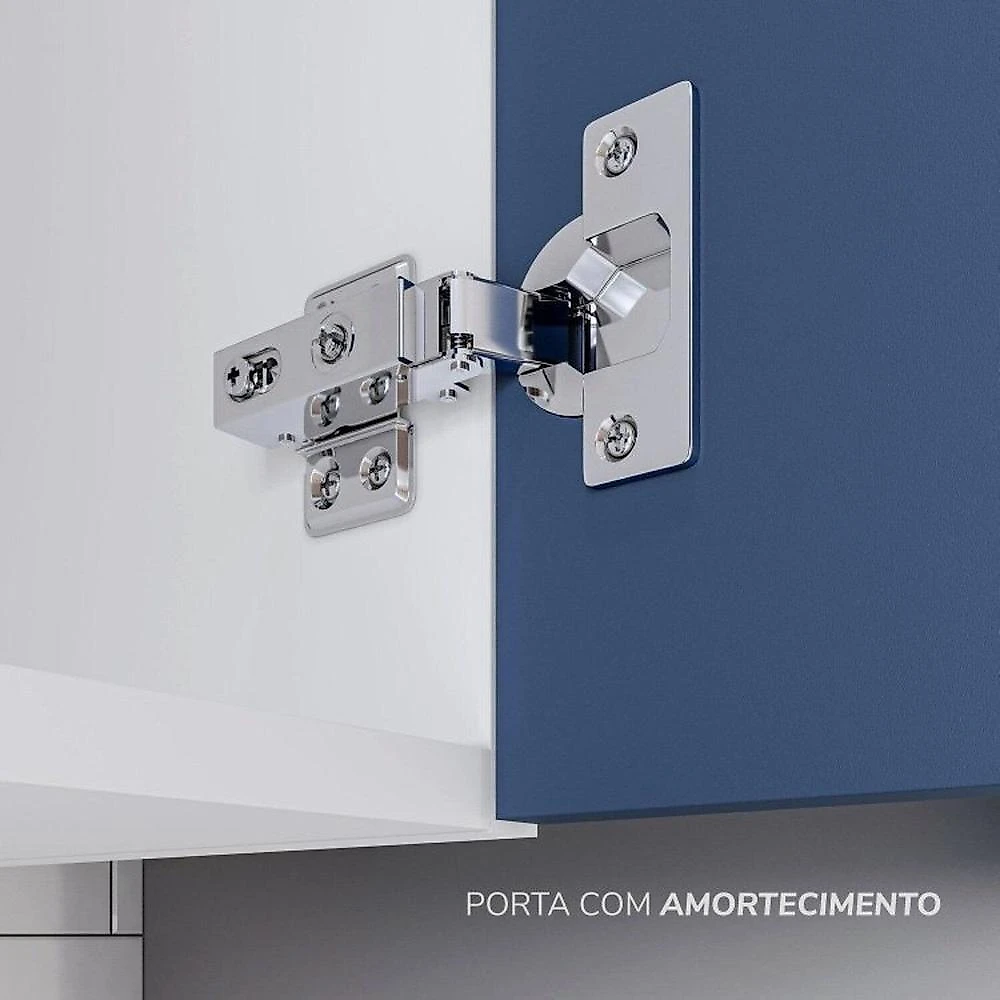 Cozinha Pérola com Rodapé 7 Peças com Cristaleira Yescasa  Azul