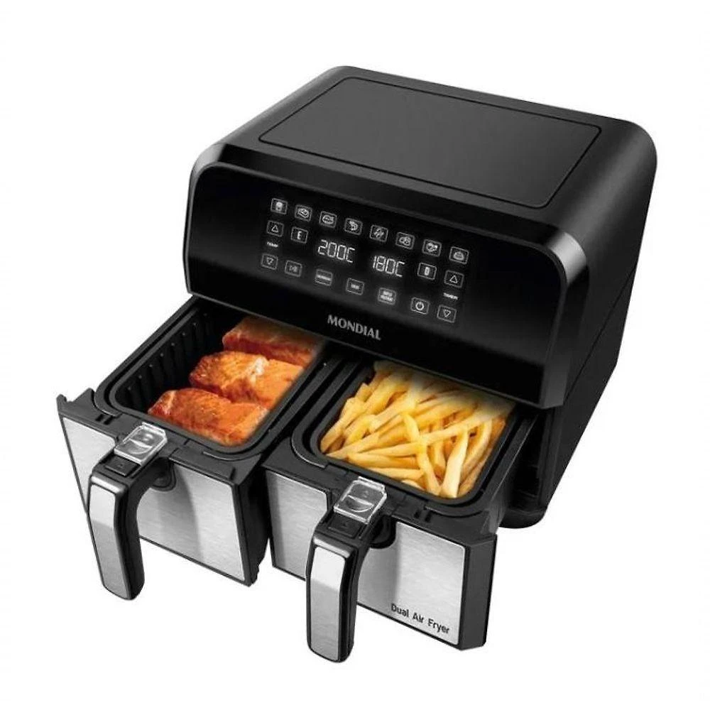 Fritadeira Air Fryer Dual Mondial AFD-01-BI 8L com Timer e Cestos Removíveis Preto Inox 110V
