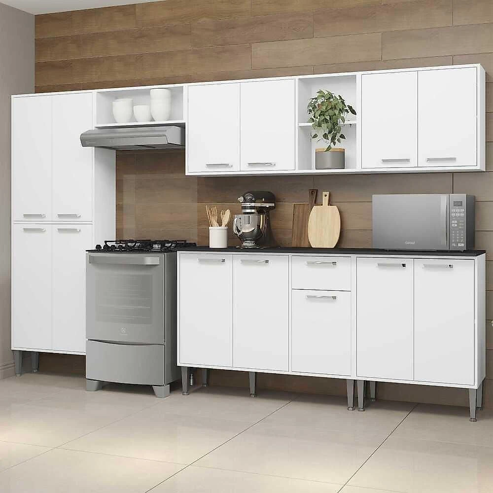 Cozinha Compacta Com Armário E Balcão Xangai Jazz Multimóveis Branca Branco