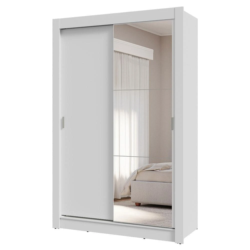 Guarda-roupa solteiro 2 portas de correr com espelho 4 gavetas branco vivare plus madesa