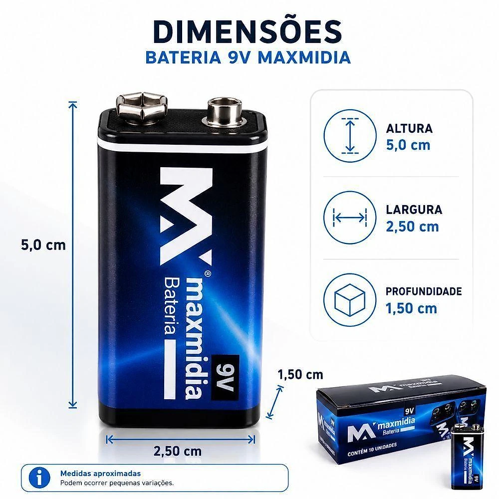 Bateria 9V Yeet MAX-313004 Tensão 9V Embalagem com 10 Unidades Indicada para Controles
