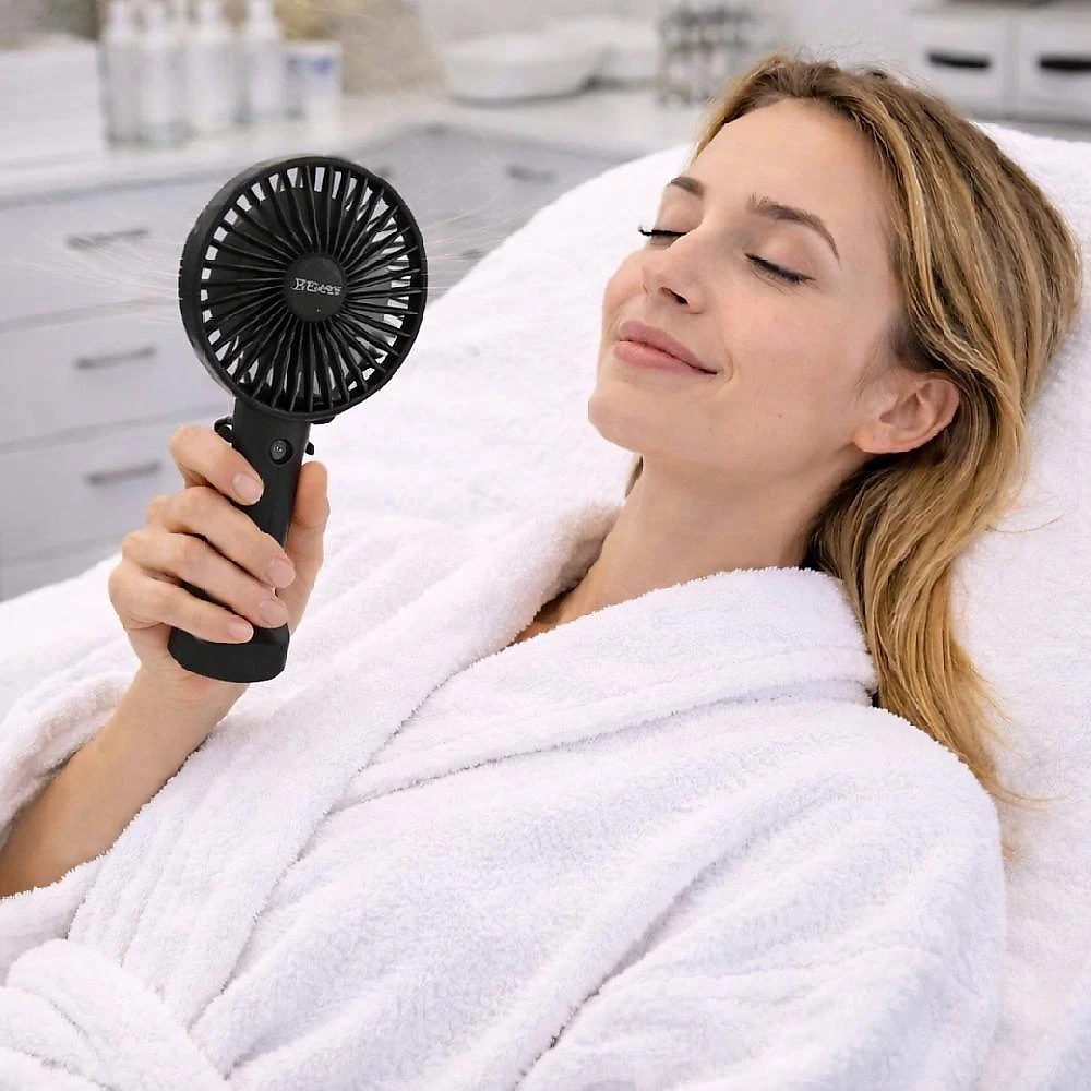 Ventilador Portátil Utibom Preto Recarregável com Suporte para Celular 3 Velocidades 5V