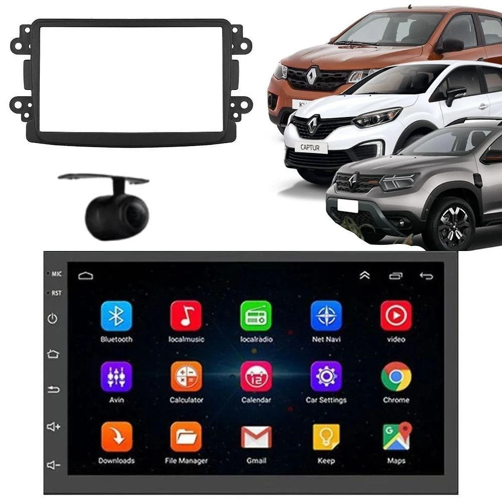 Central Multimídia Automotiva Android Auto Sandero Expression 7 Touch Screen com Bluetooth USB GPS