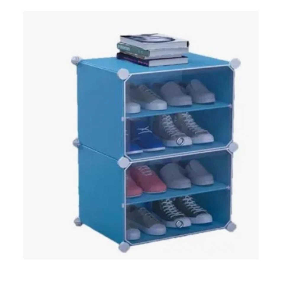 Sapateira Organizador Modular Desmontável 4 Prateleiras Plástico e Ferro Cromado Azul Yeet
