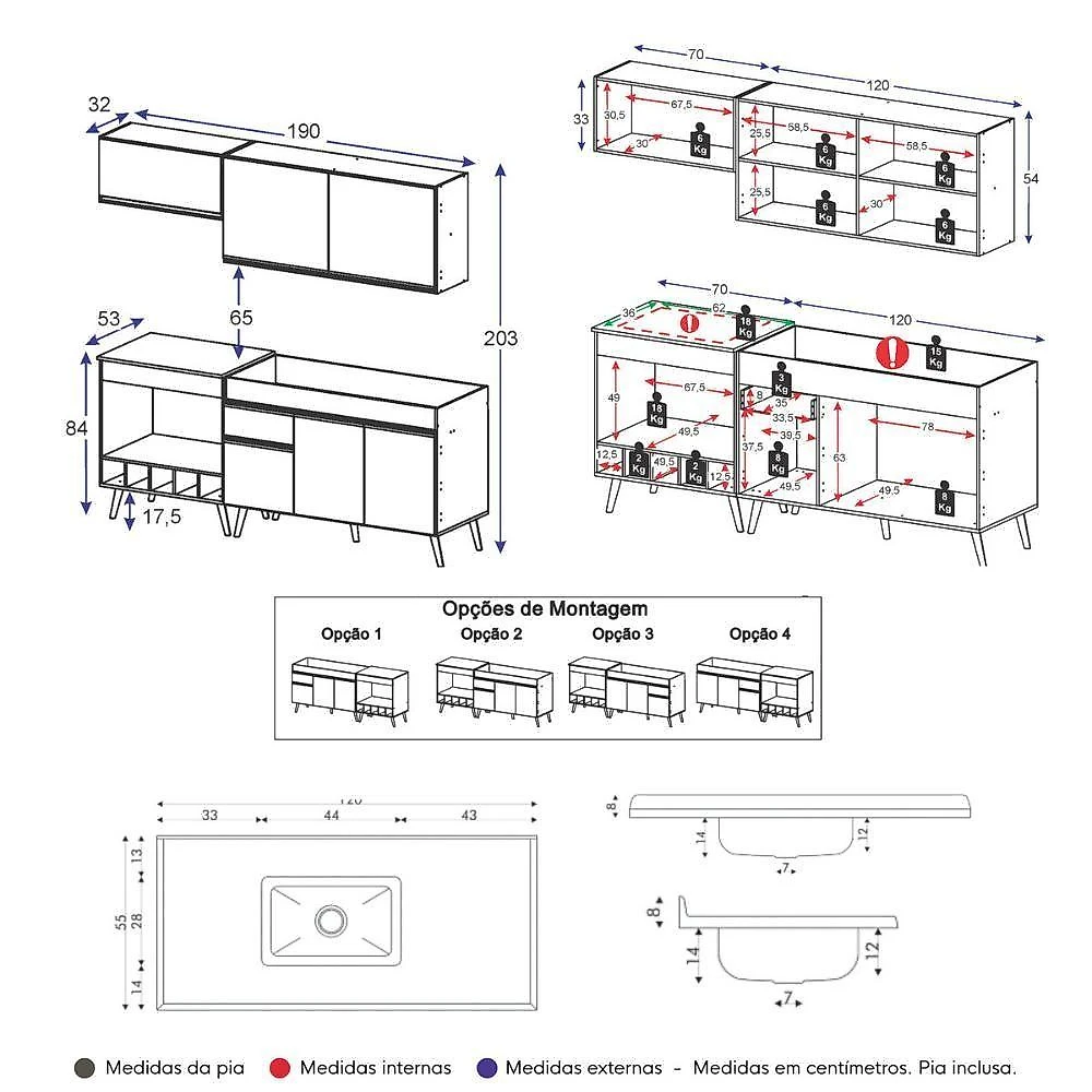 Cozinha Modulada Compacta Florença 6 Portas 1 Gaveta MDP 190CM Multimóveis webcontinental-7899390871931