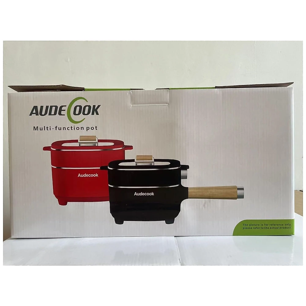 Panela Elétrica Audecook Hot Pot 2L c/ Revestimento Cerâmico Antiaderente, Frigideira 20cm, Fogareiro Portátil p/ Ramen, Bife, Arroz, Aveia