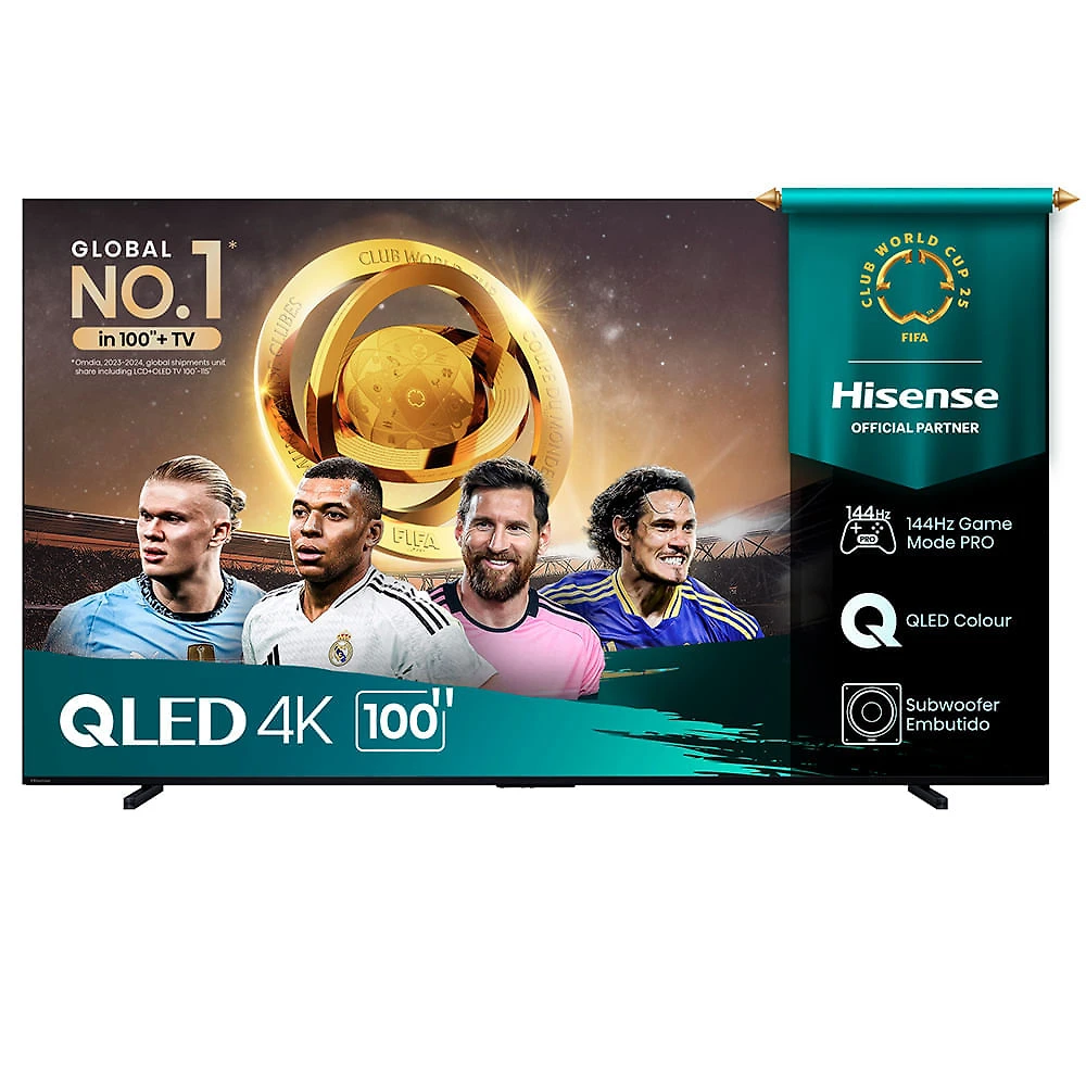 Miniatura Smart TV 4K Hisense QLED 100” Polegadas com Subwoofer Embutido, Modo Jogo Pro, 144Hz e Wi-Fi - 100Q7QG Bivolt