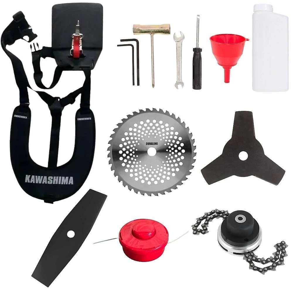 Roçadeira Profissional Lateral Kawashima Kw52l À Gasolina 52c 2,5hp + Faca 2 Pontas Duraline 330mm + Faca 40 Dentes Dur