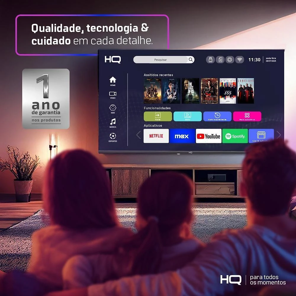 Smart TV HQ 43 Full HD Tela Sem Bordas Sistema Android Design Slim HQS43NKHM Bivolt